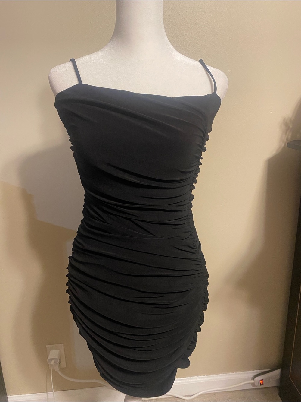 Windsor Black Ruched Spaghetti-Strap Mini Dress